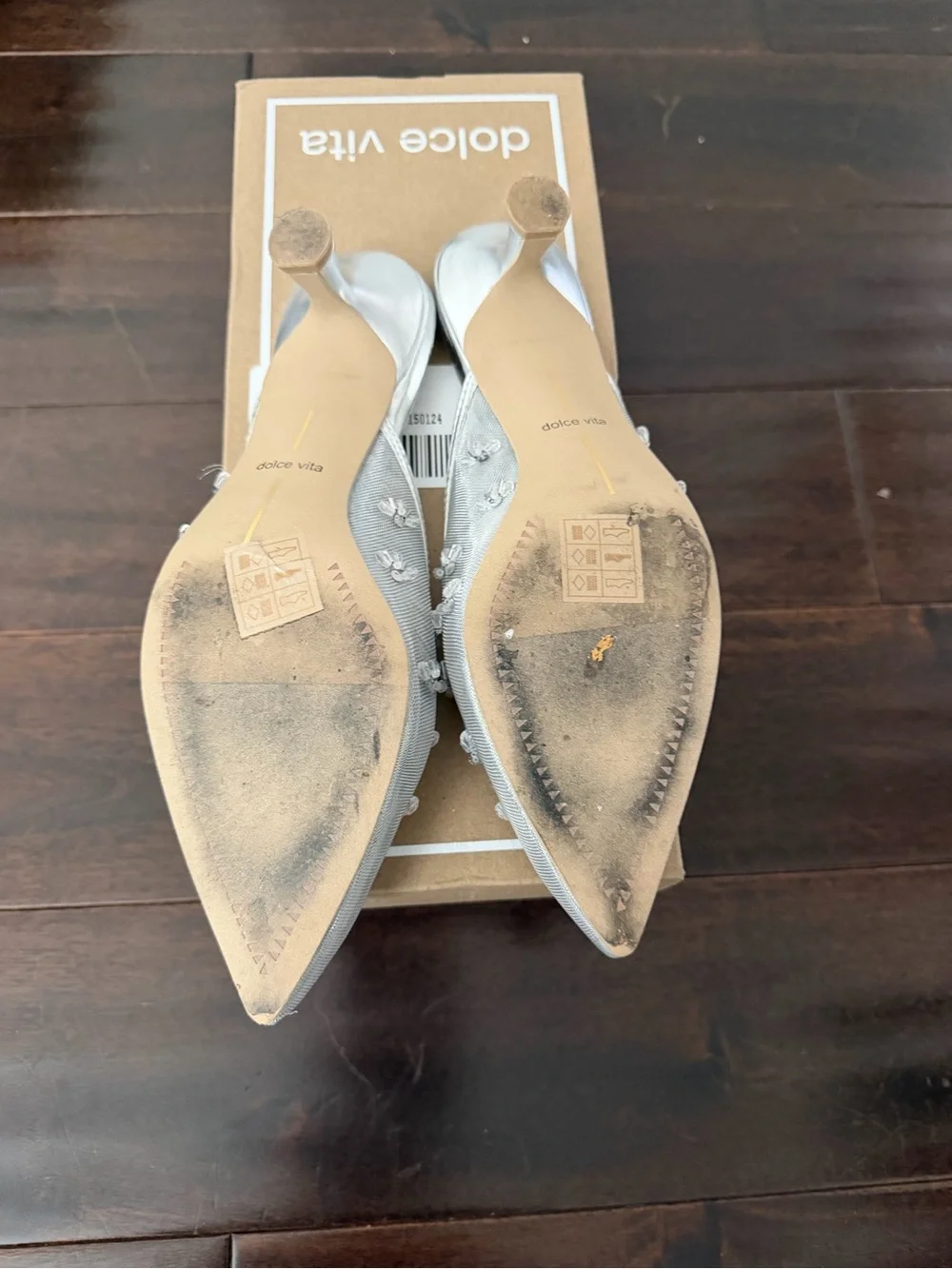 Dolce Vita Clara Embellished Pointed-Toe Mules Silver Mesh